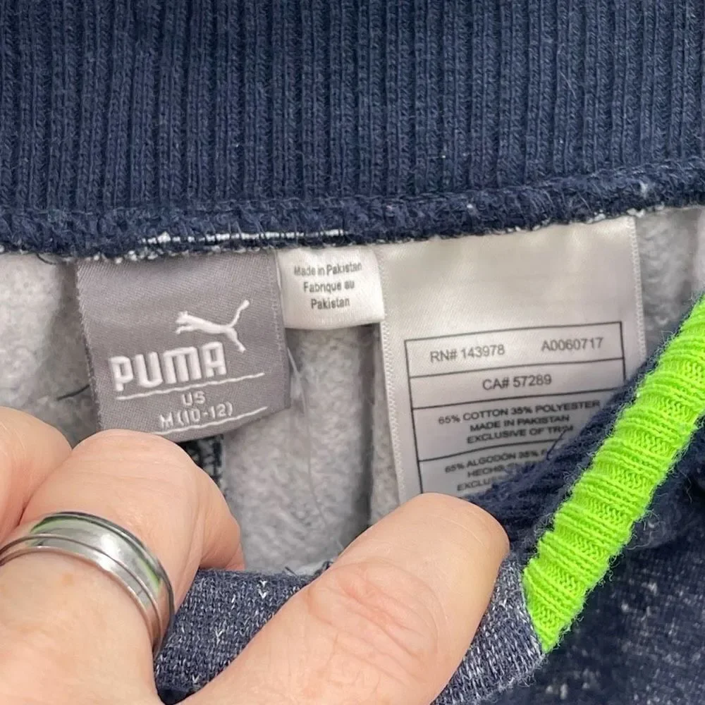 Puma Boys Jogger Sweatpants Pull On Active Pocket Blue Green Size Medium 10/12